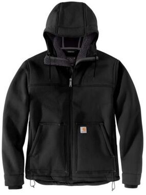 CARHARTT - RAIN DEFENDER Black Sherpa-Lined Hooded Work Jacket with Zip Front